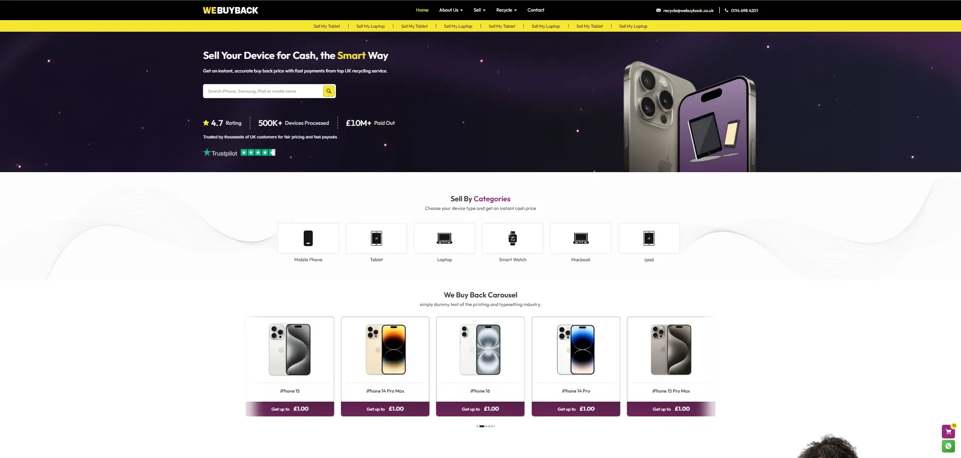 We Buy Back website interface